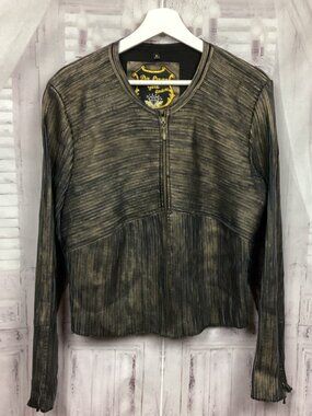 Da Luxe Girl Couture Leather Jacket Black Bronze Full Zip XL